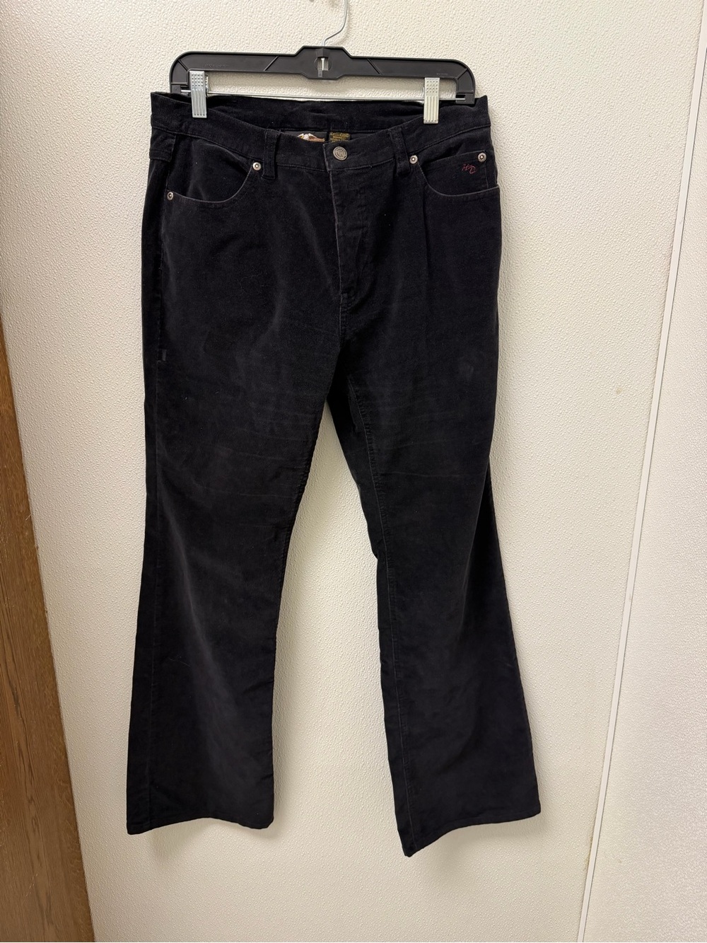 Harley-Davidson Black Corduroy Pants with Gold Logo Patch